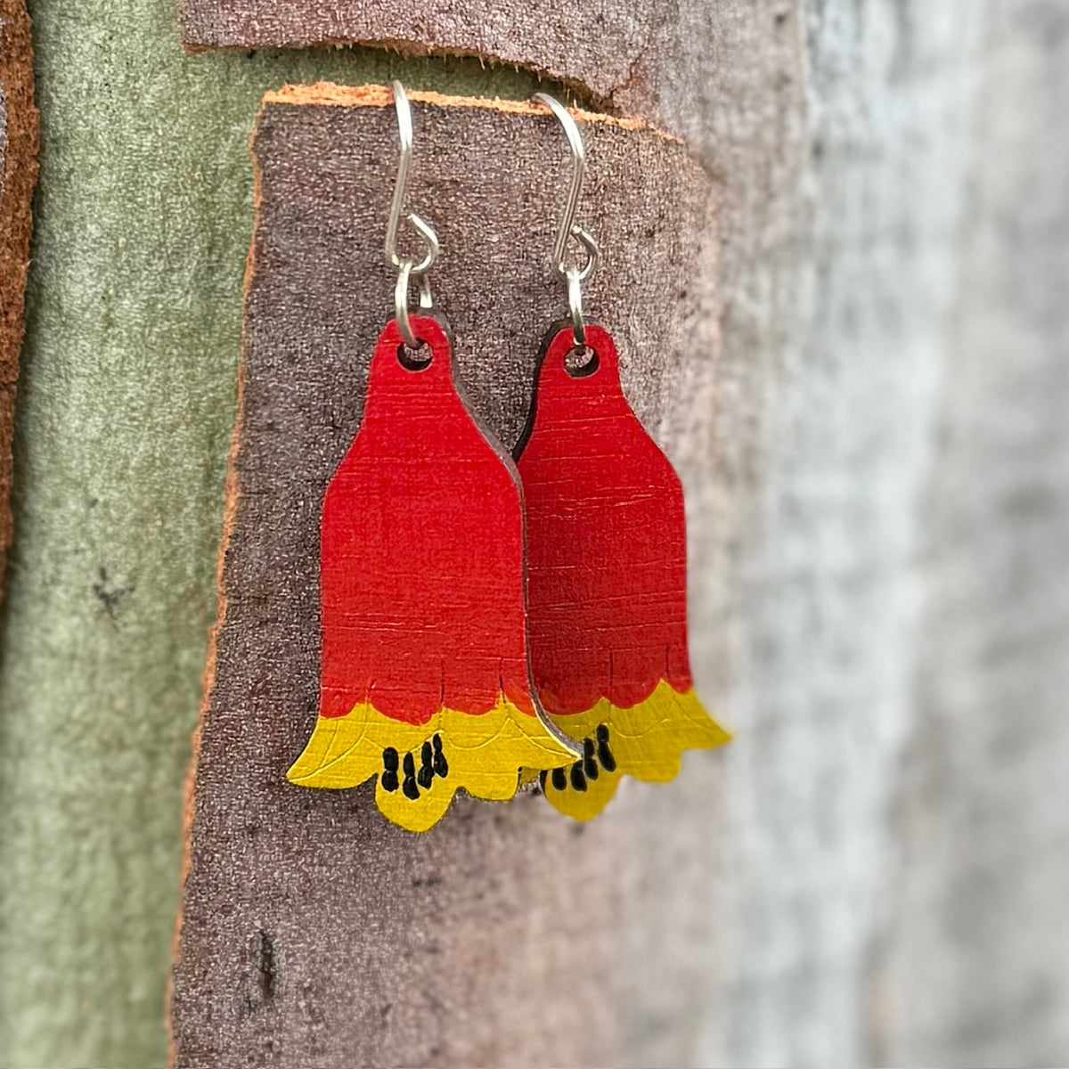 Christmas Bell Flower Hand Painted Earrings