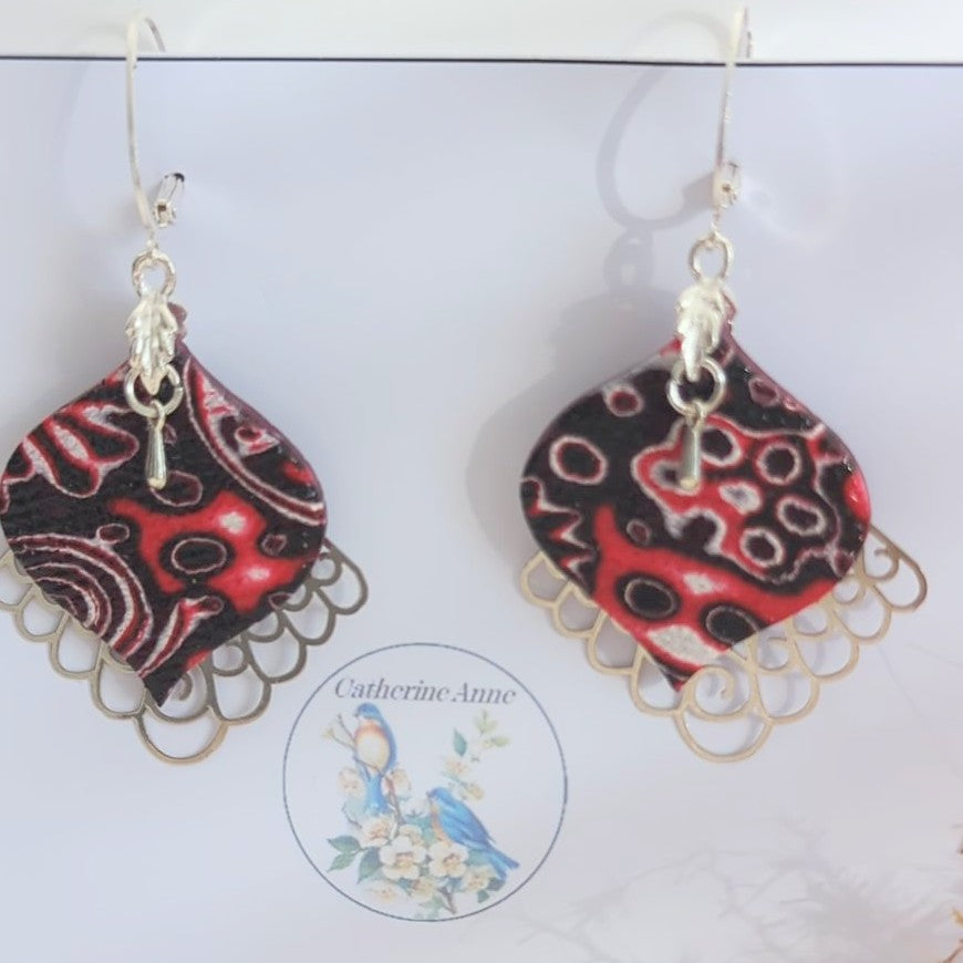 Mokume Gane Earrings in Red
