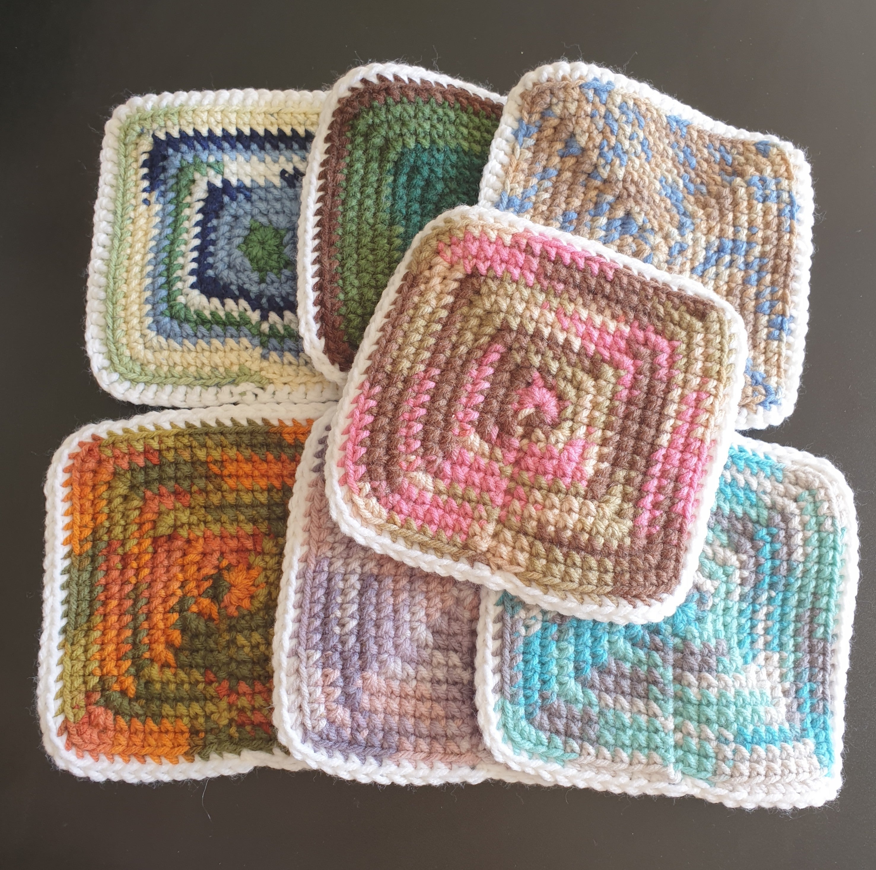 Hand Crochet Colourful Dots Thick Square Coaster : Two Sided ,  Double Sided