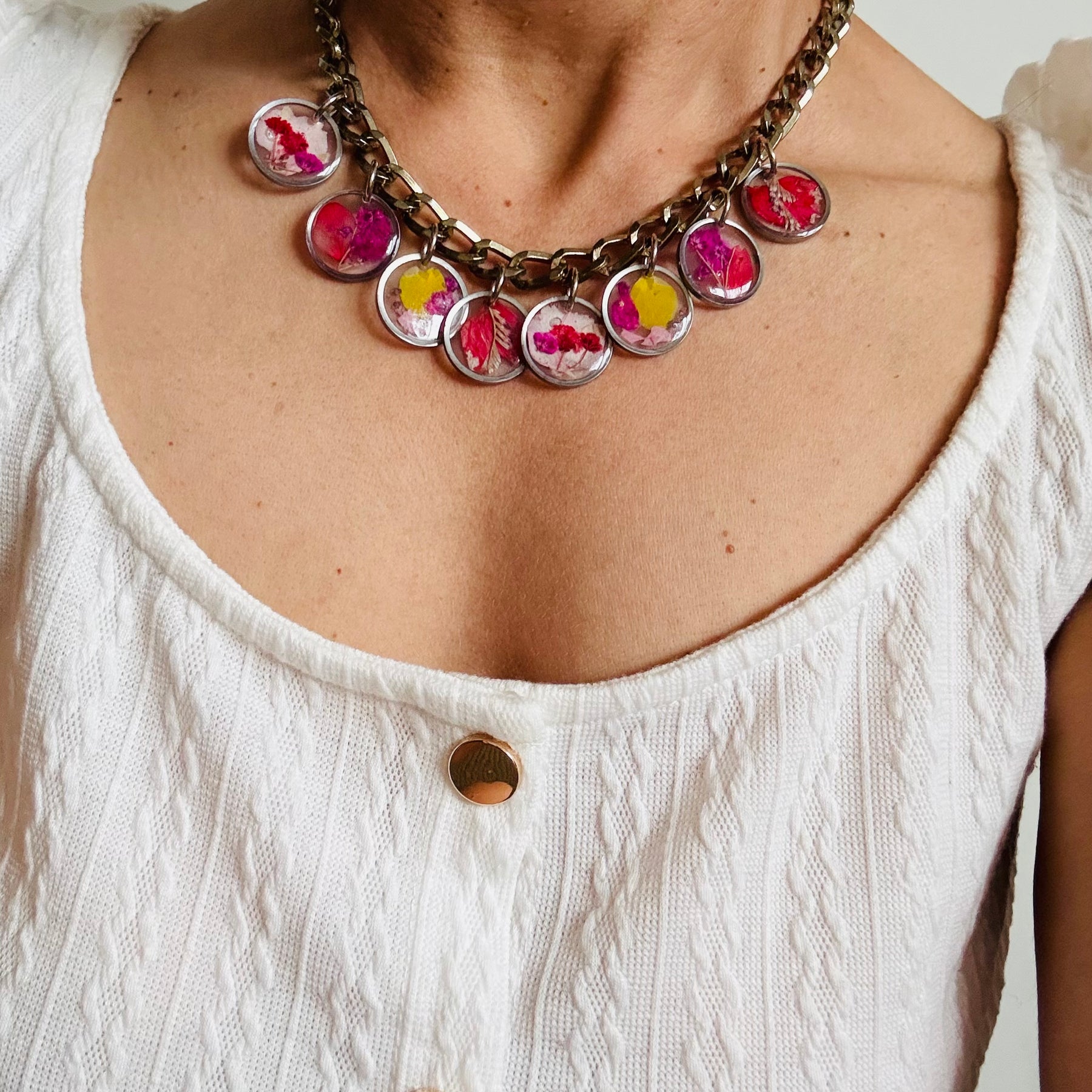 Floral resin statement necklace