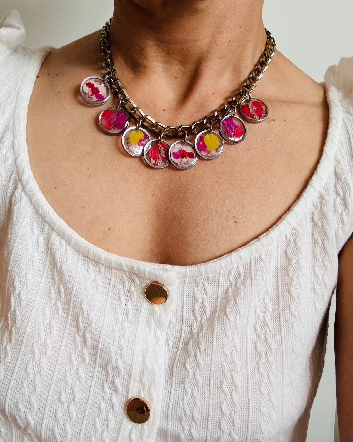 Floral resin statement necklace
