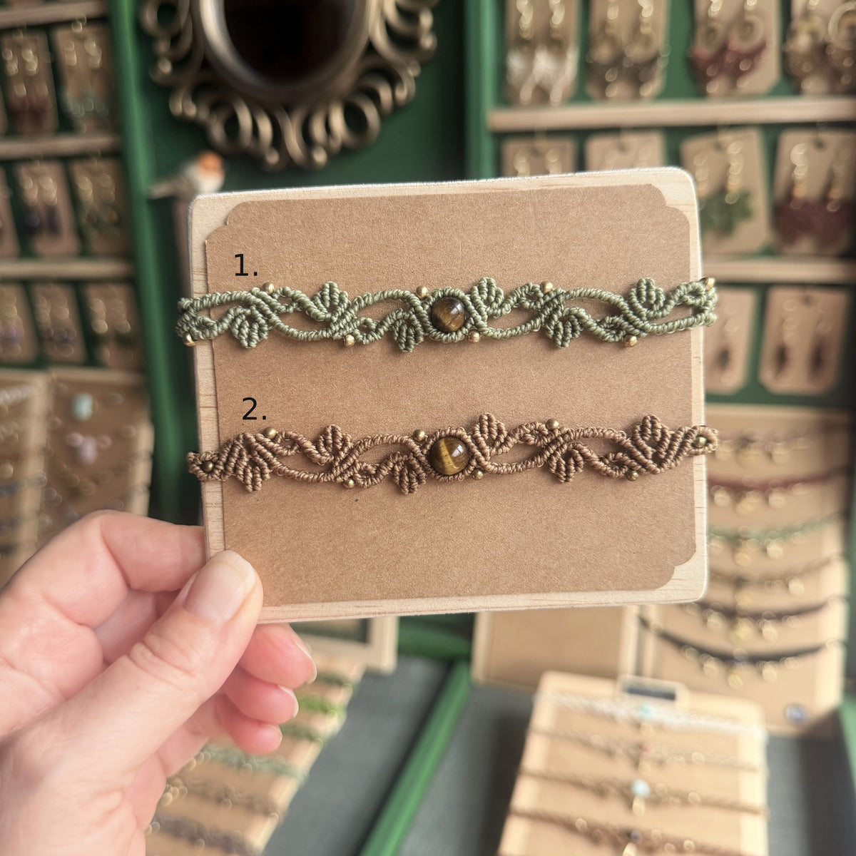 Macrame Leaf Bracelet with Focal Bead 🌿 earthy forest fae collection