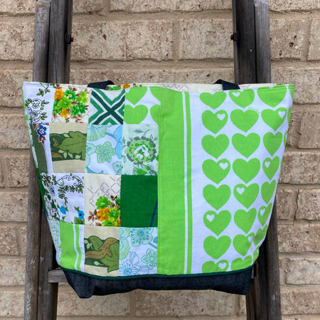 Heartland Handmade Tote Bag Upcycled Vintage Fabrics & Denim