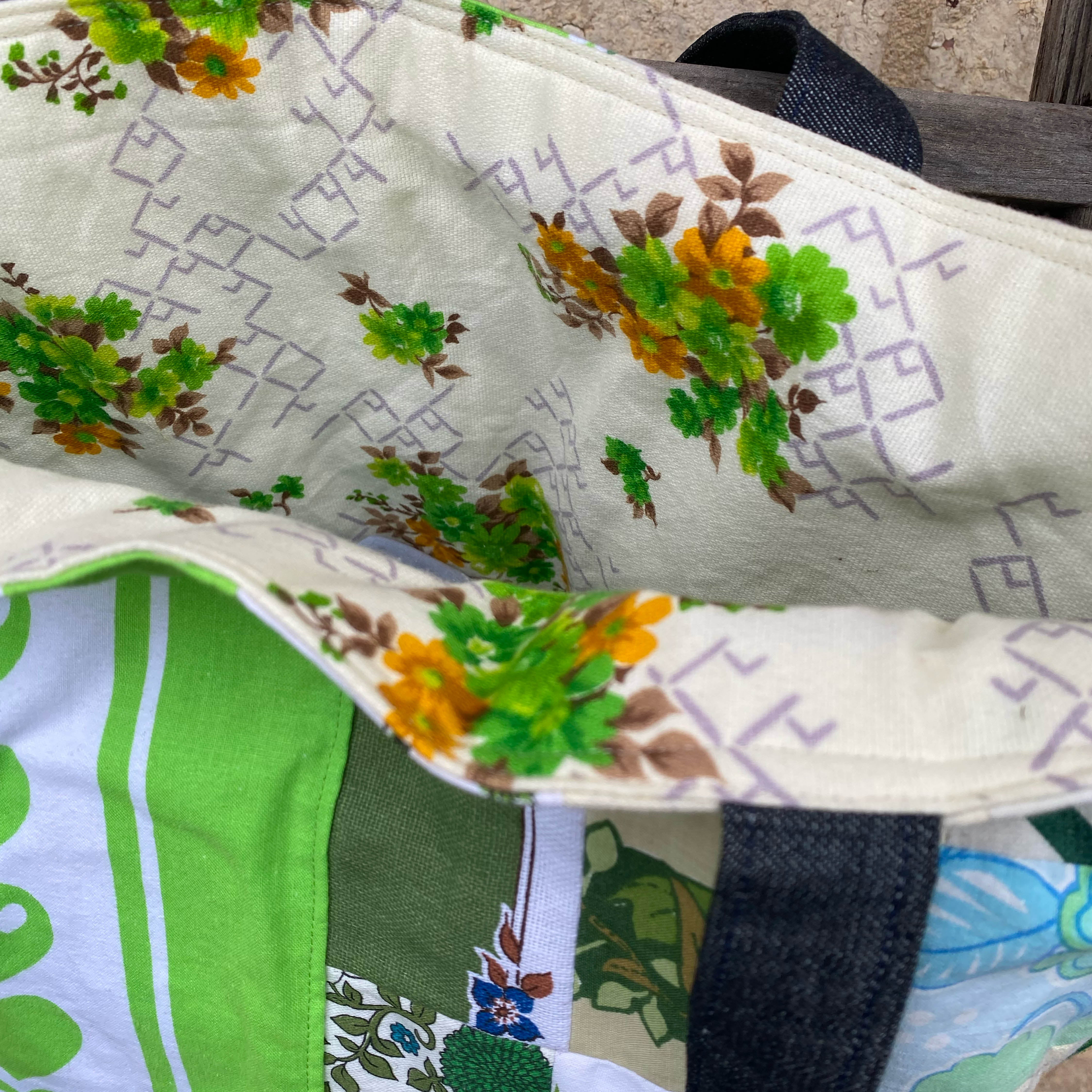 Heartland Handmade Tote Bag Upcycled Vintage Fabrics & Denim