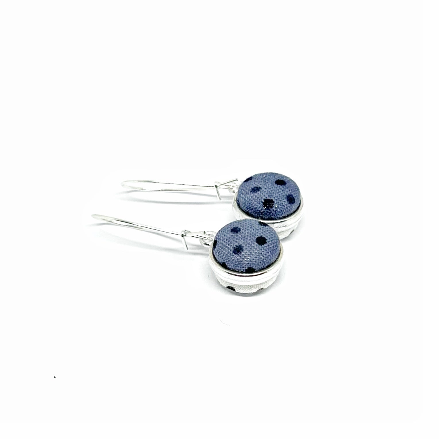 Double Sided Fabric Button Earrings - Grey and White