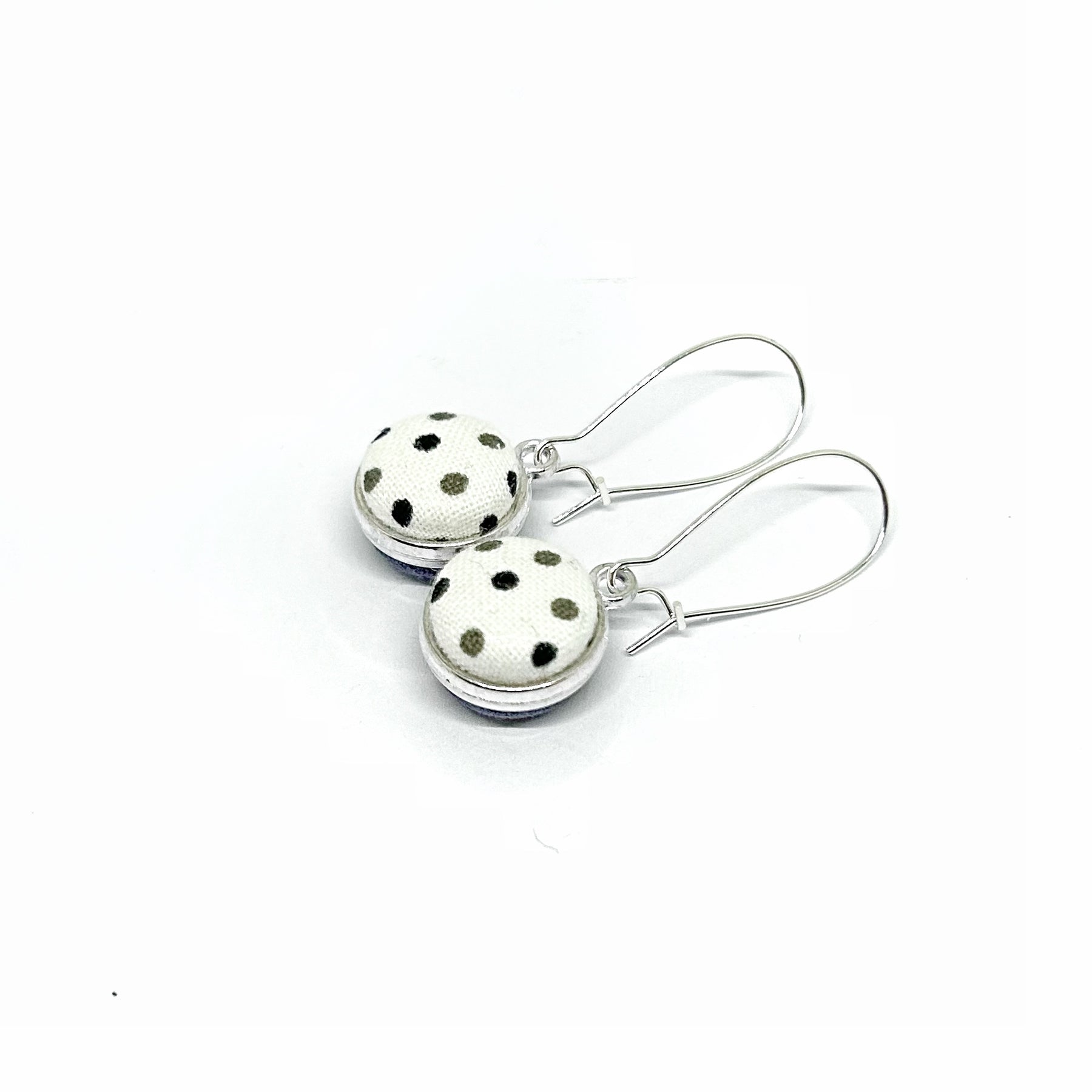 Double Sided Fabric Button Earrings - Grey and White
