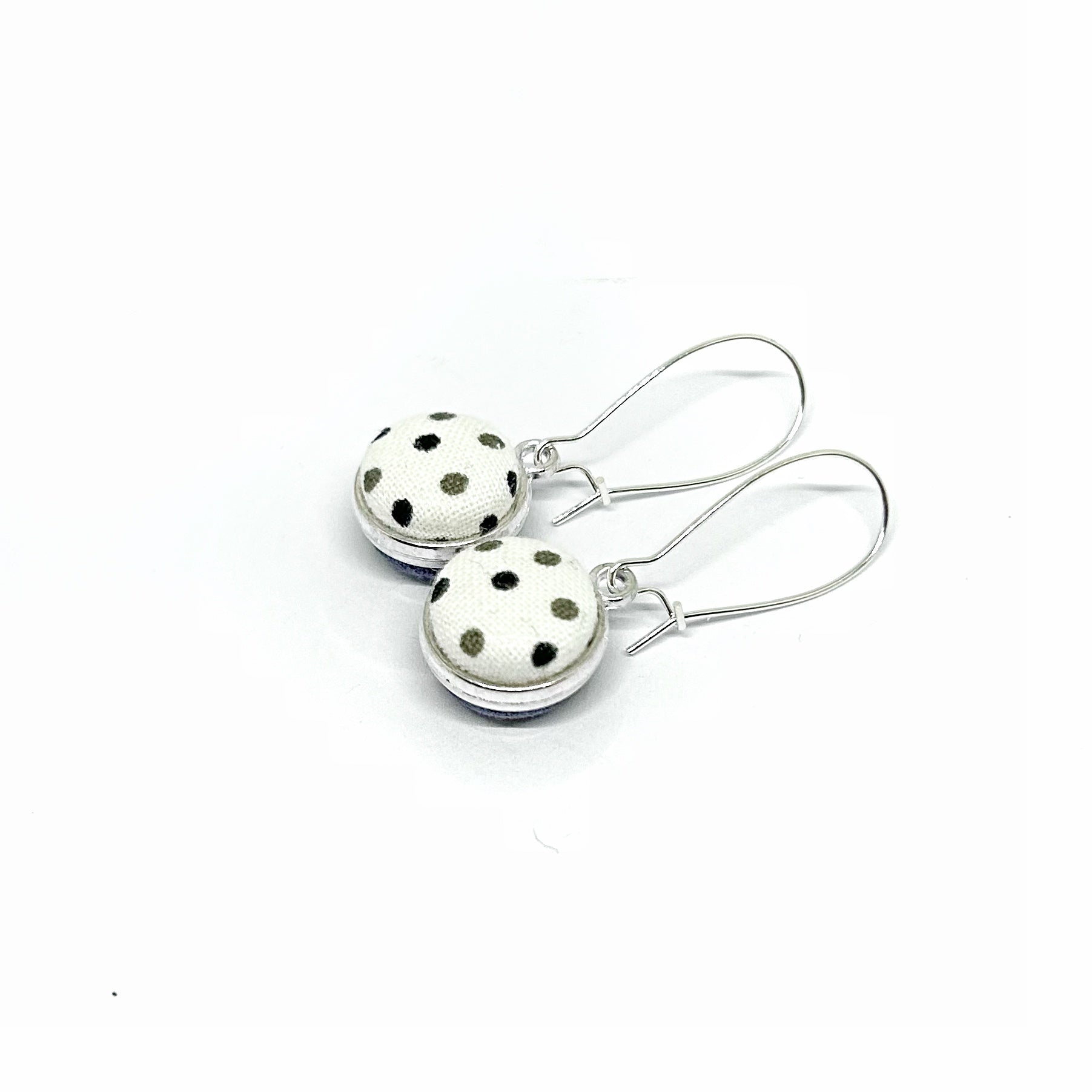 Double Sided Fabric Button Earrings - Grey and White