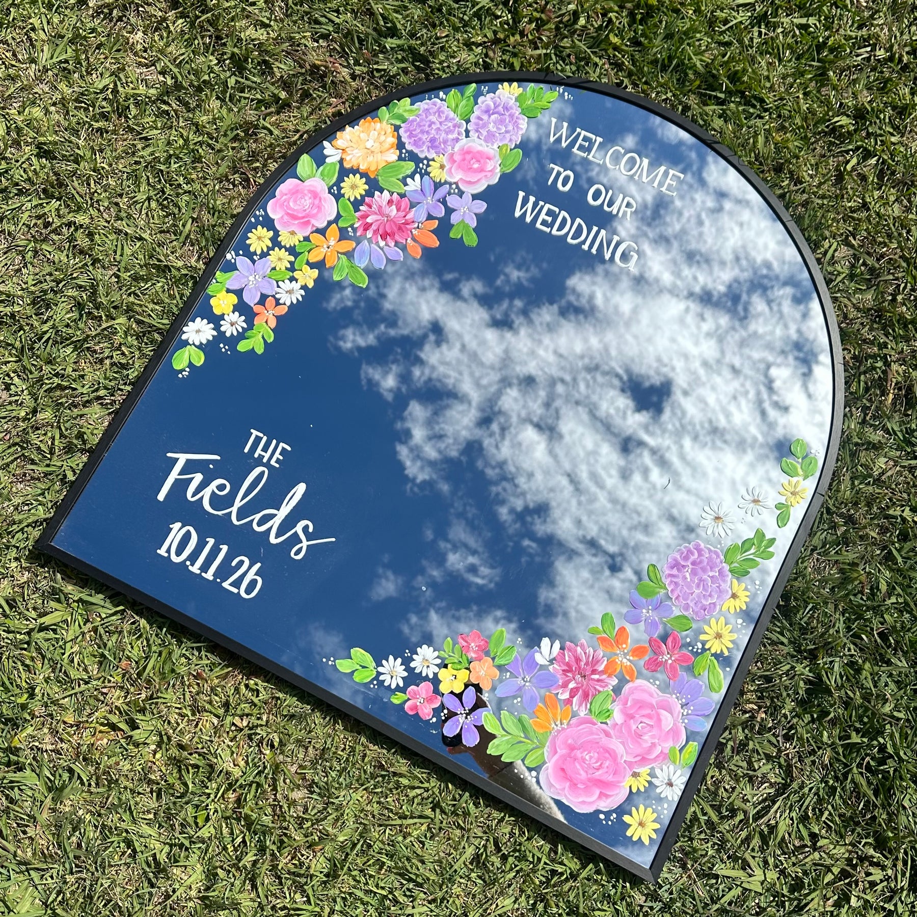 Hand Painted Arch Wedding Mirror | Custom Personalised Wedding Sign