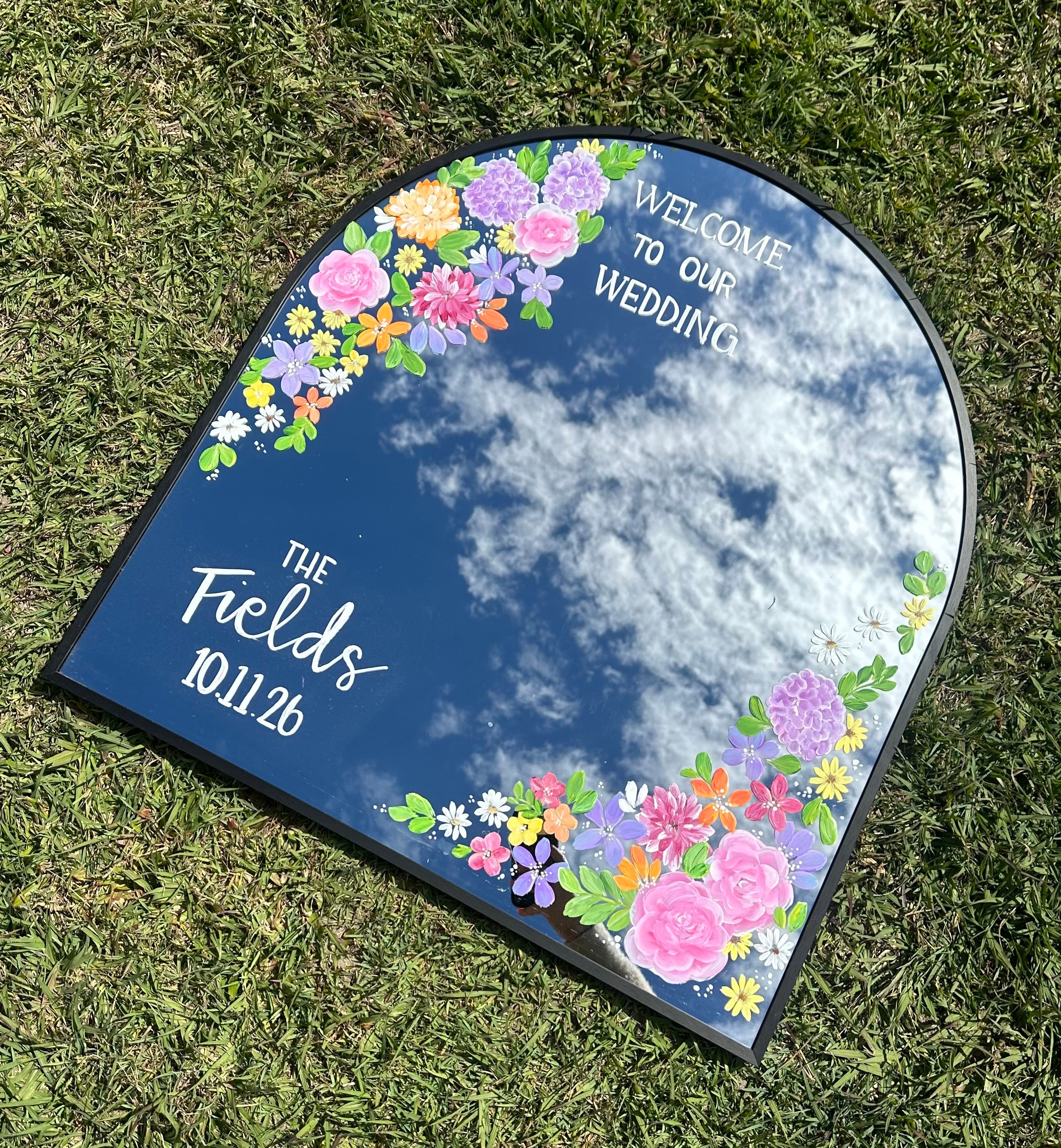 Hand Painted Arch Wedding Mirror | Custom Personalised Wedding Sign