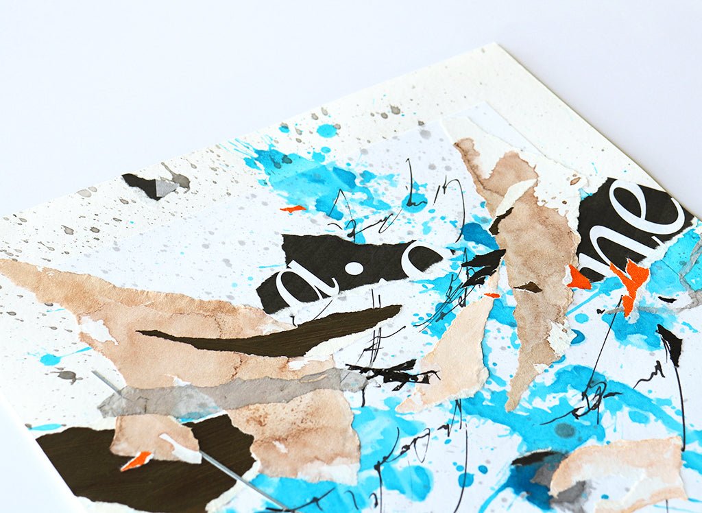 Blue, tan and orange abstract collage