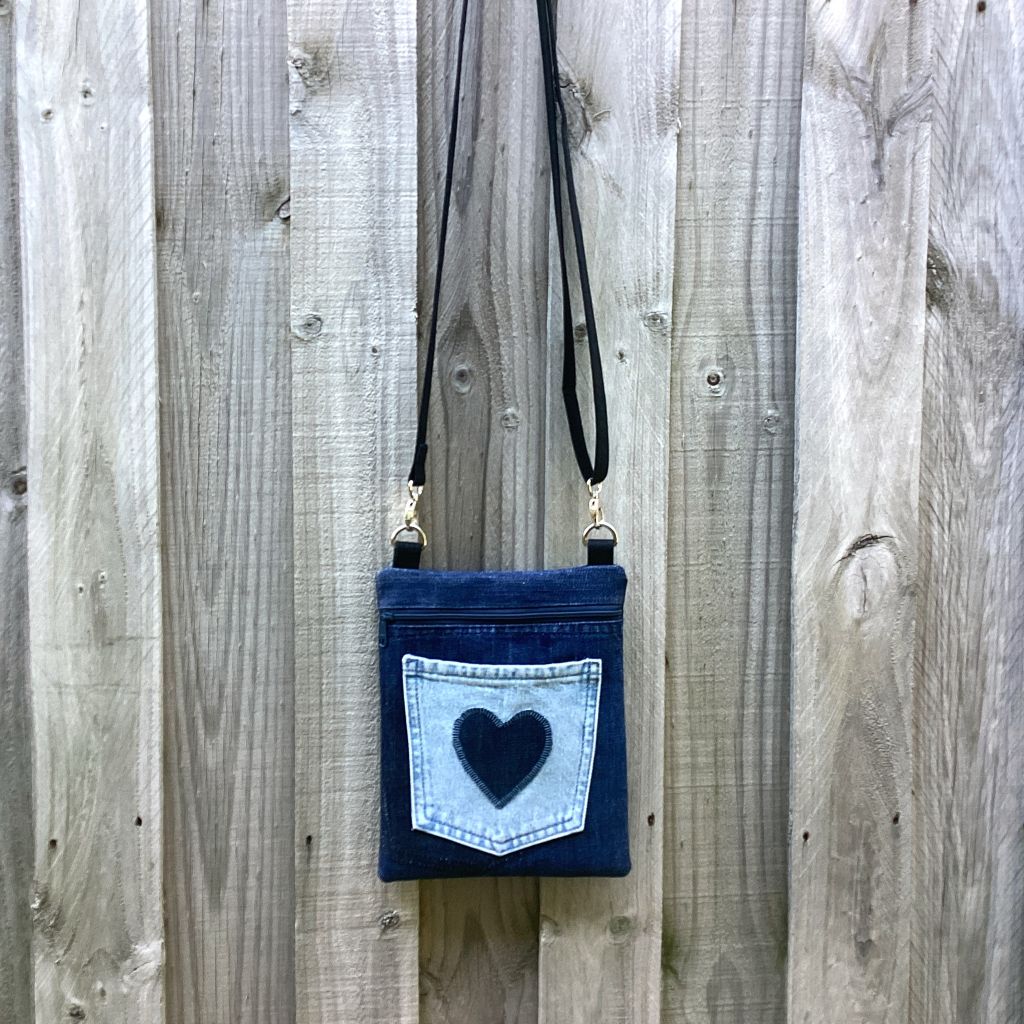 Upcycled Denim Crossbody Bag – Blue Heart Pocket