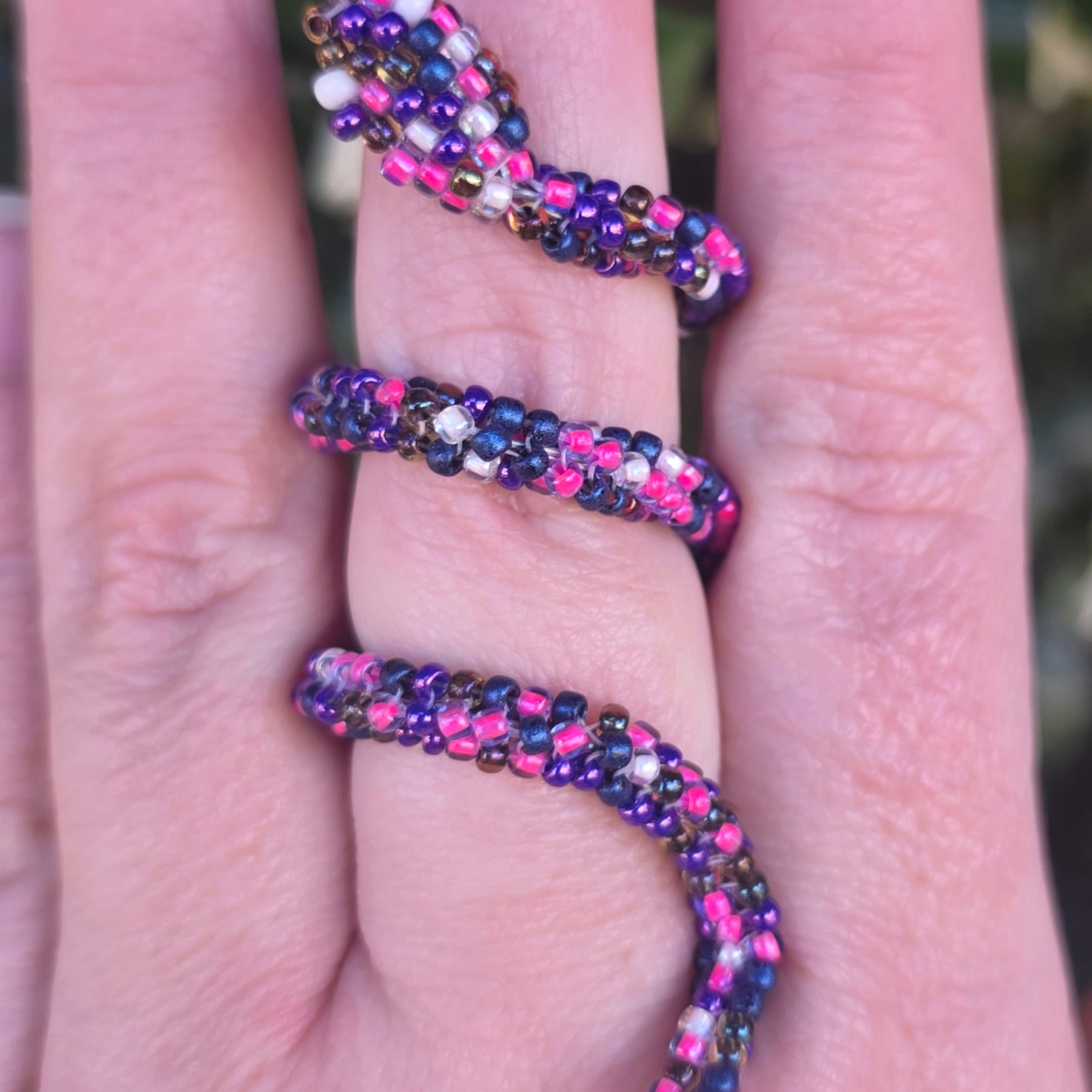 Flexible Beaded Snake Ring - Purple Rain