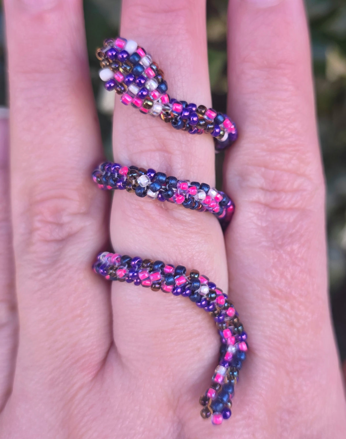 Flexible Beaded Snake Ring - Purple Rain