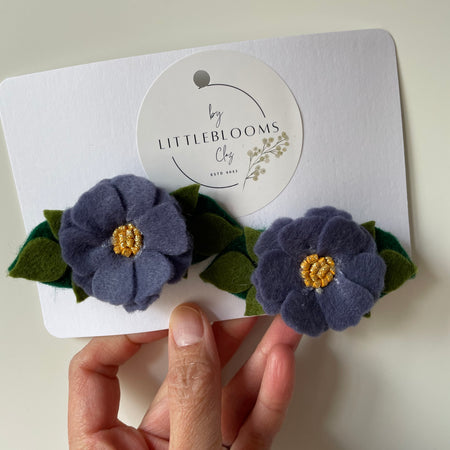 Dark blue purple flower clips - Set of 2