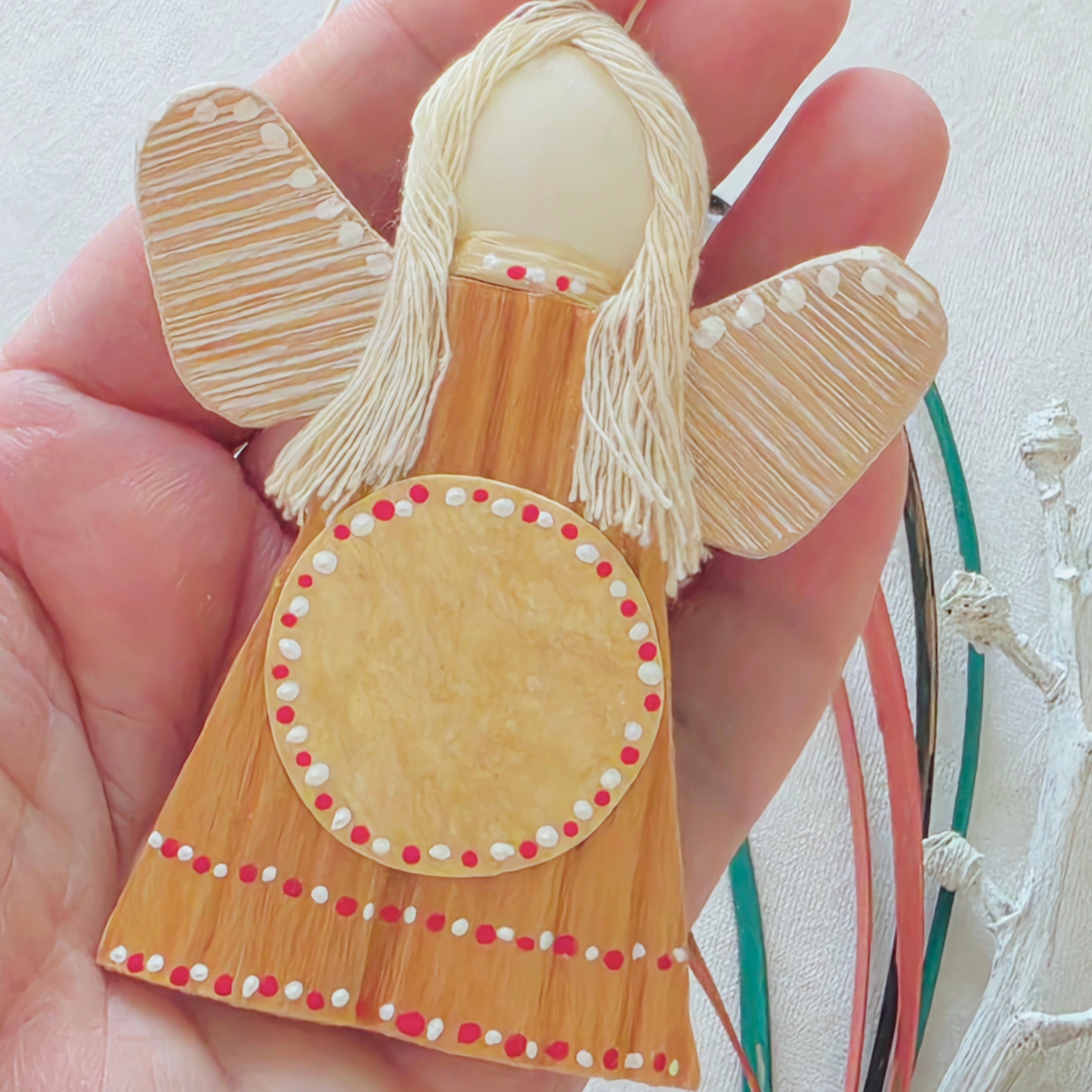Hello - Palm Angel Ornament Keepsake, red and white dots