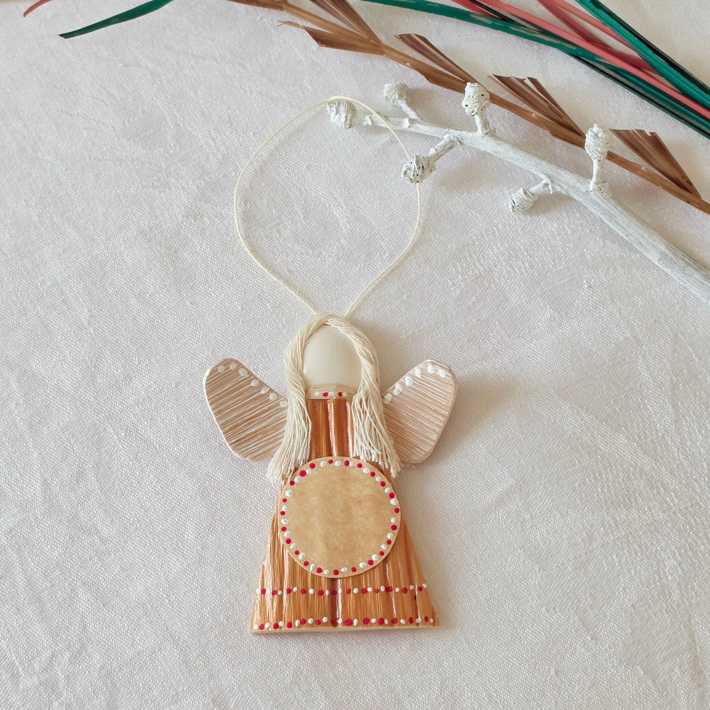 Hello - Palm Angel Ornament Keepsake, red and white dots