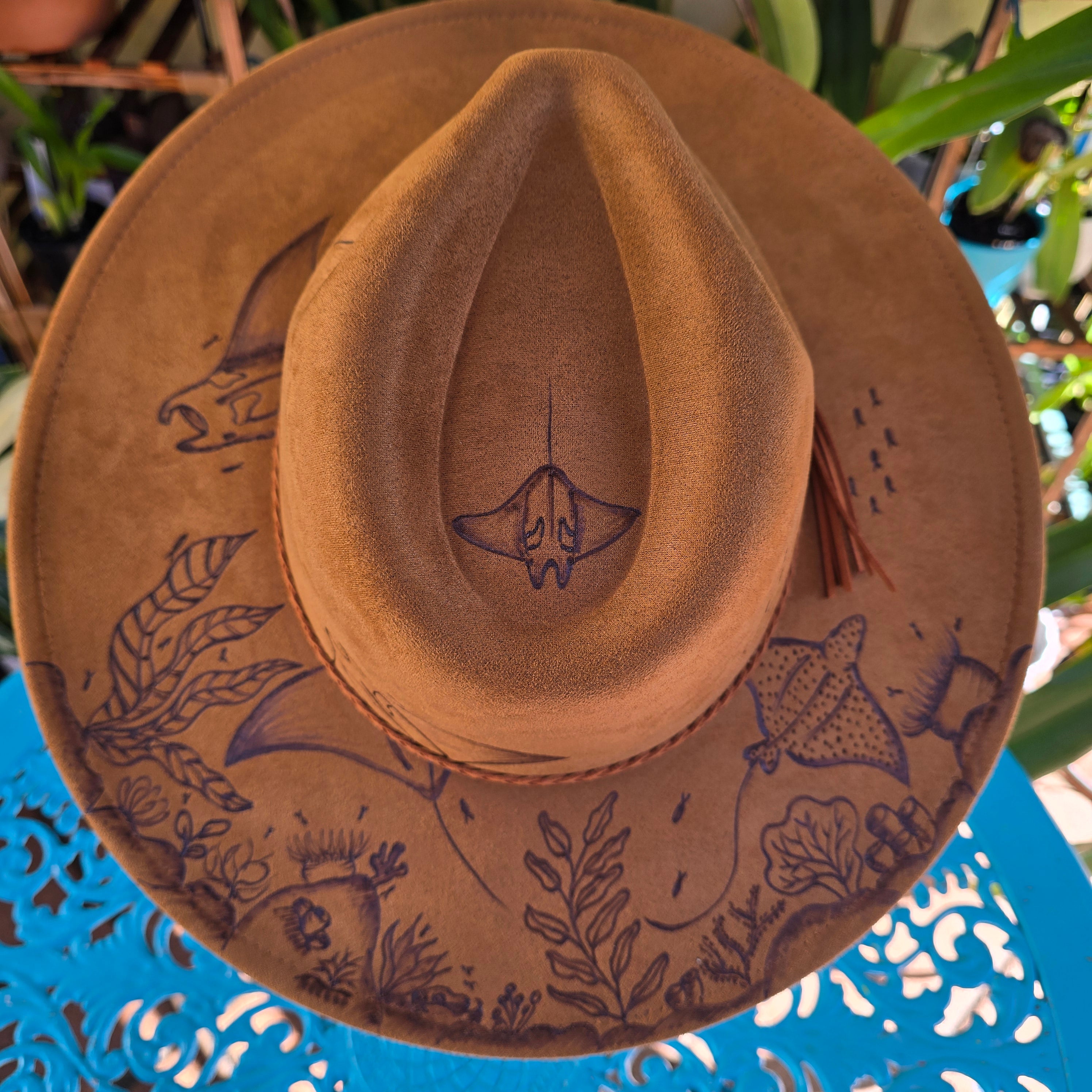 Hand burnt pyrographg: The Ocean's Wanderer Fedora