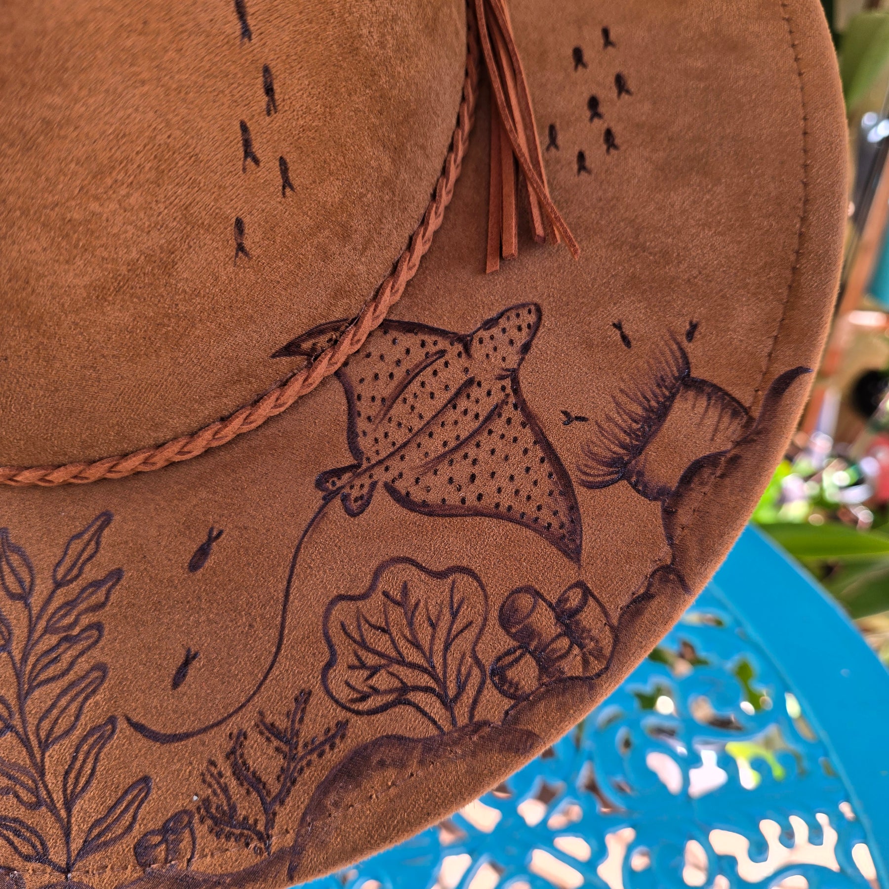 Hand burnt pyrographg: The Ocean's Wanderer Fedora