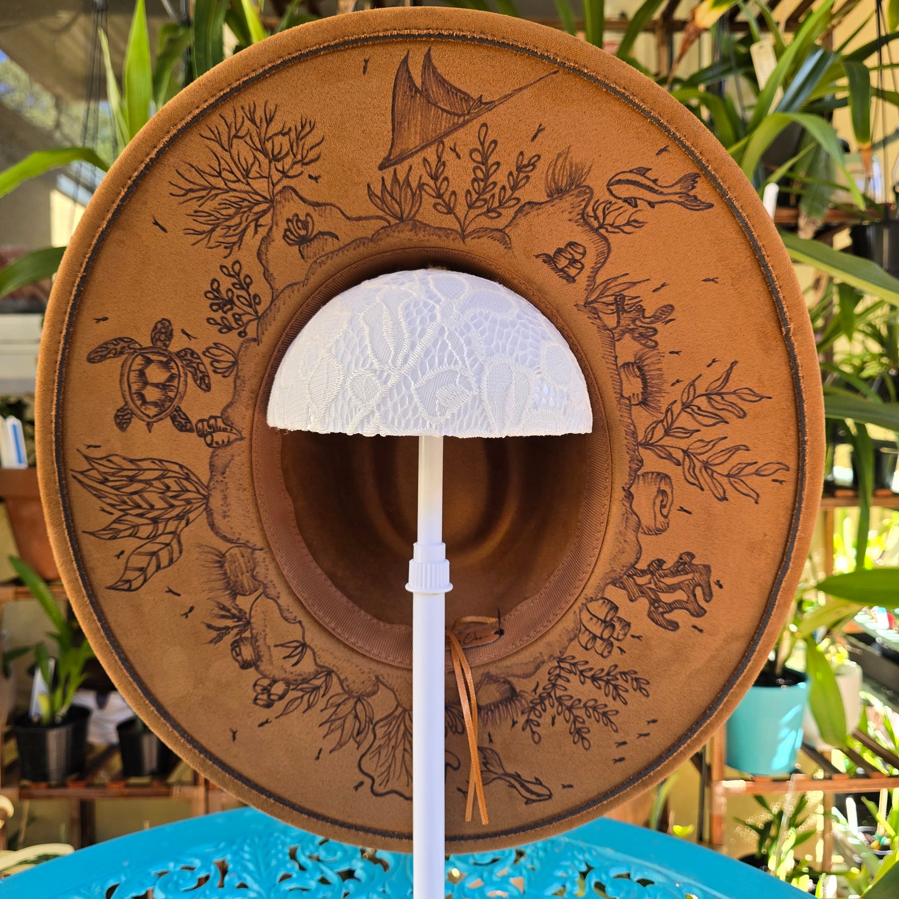 Hand burnt pyrographg: The Ocean's Wanderer Fedora