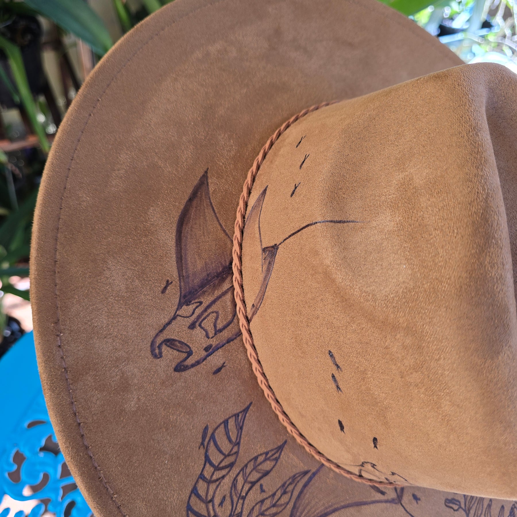 Hand burnt pyrographg: The Ocean's Wanderer Fedora