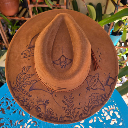Hand burnt pyrographg: The Ocean's Wanderer Fedora