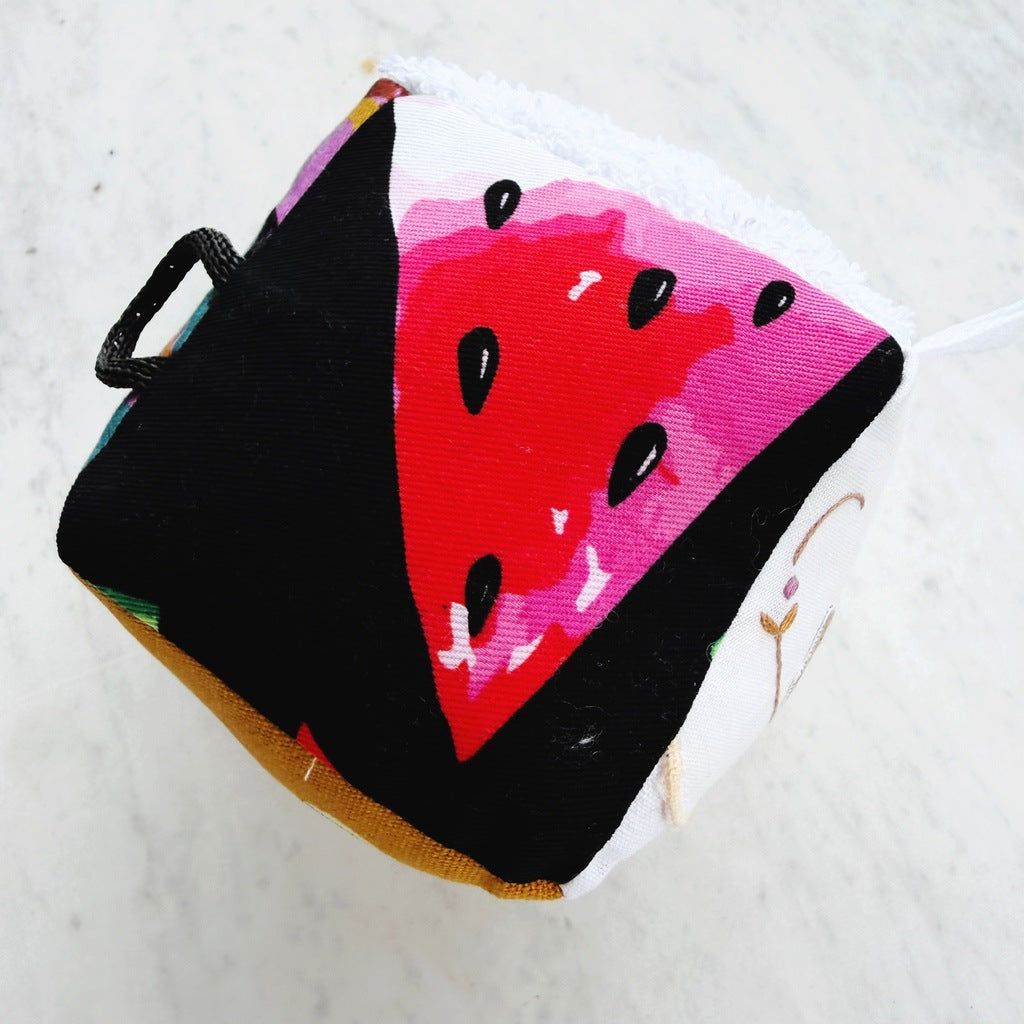 Sensory baby cube. Soft fabric toddler block. Baby shower and newborn gift.