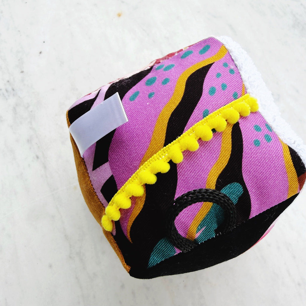 Sensory baby cube. Soft fabric toddler block. Baby shower and newborn gift.