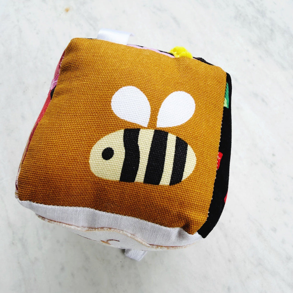 Sensory baby cube. Soft fabric toddler block. Baby shower and newborn gift.