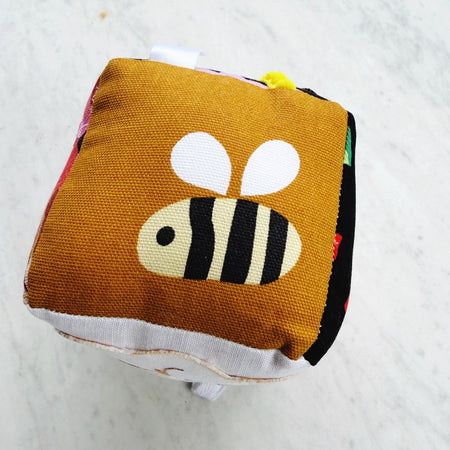 Sensory baby cube. Soft fabric toddler block. Baby shower and newborn gift.