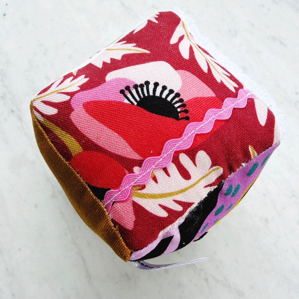 Sensory baby cube. Soft fabric toddler block. Baby shower and newborn gift.