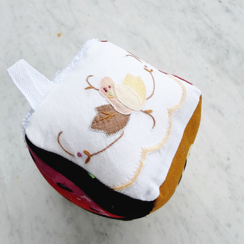 Sensory baby cube. Soft fabric toddler block. Baby shower and newborn gift.