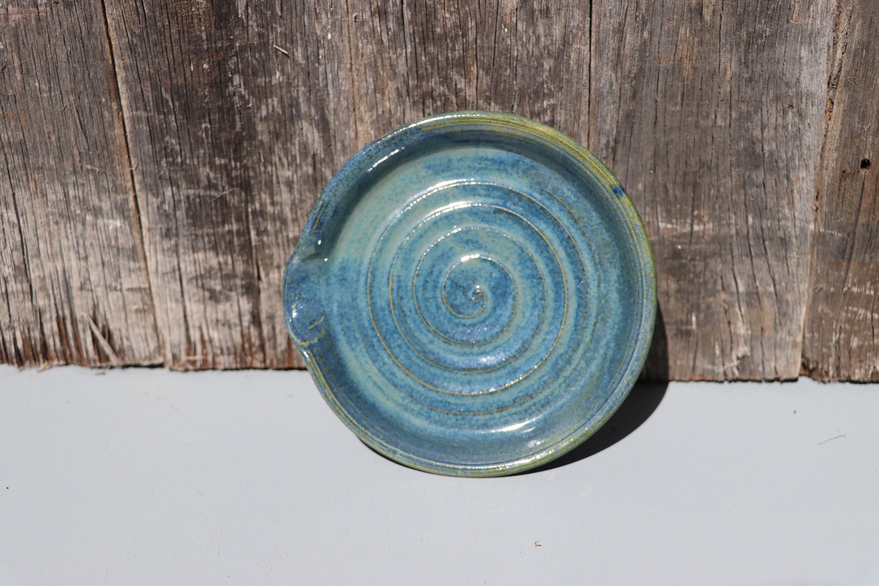 Stoneware Spoon Rest: Speckled blue green