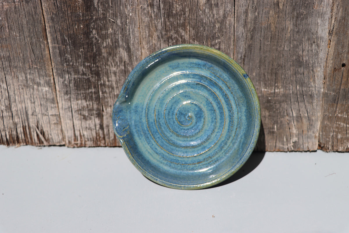 Stoneware Spoon Rest: Speckled blue green
