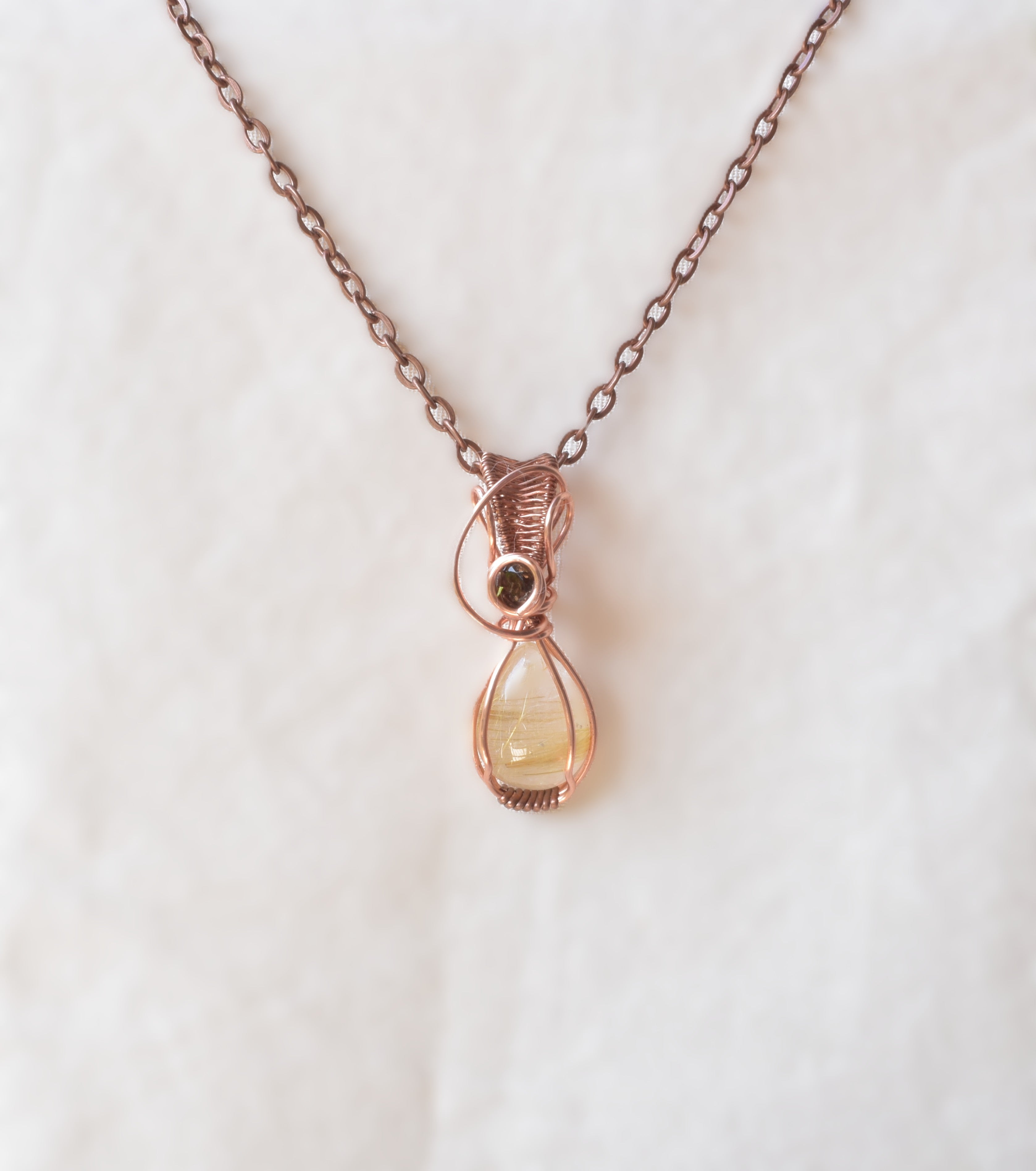 Gilded Threads - Handcrafted Golden Rutile & Smoky Quartz Pendant