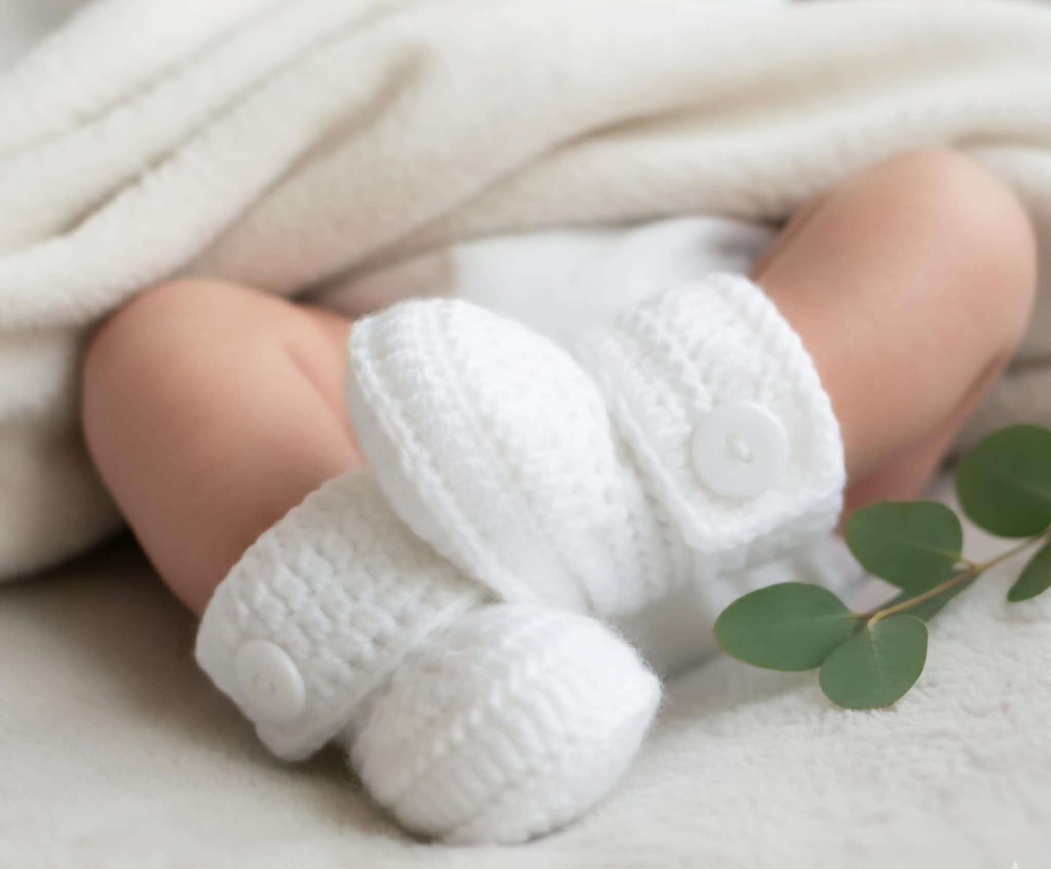 Baby Booties | White |Newborn | Crochet | Knit | Shoes | Socks