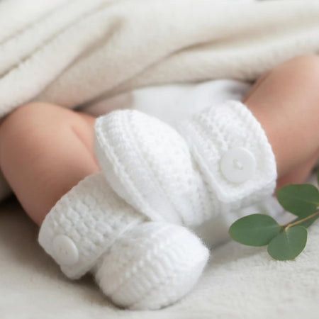 Baby Booties | White |Newborn | Crochet | Knit | Shoes | Socks