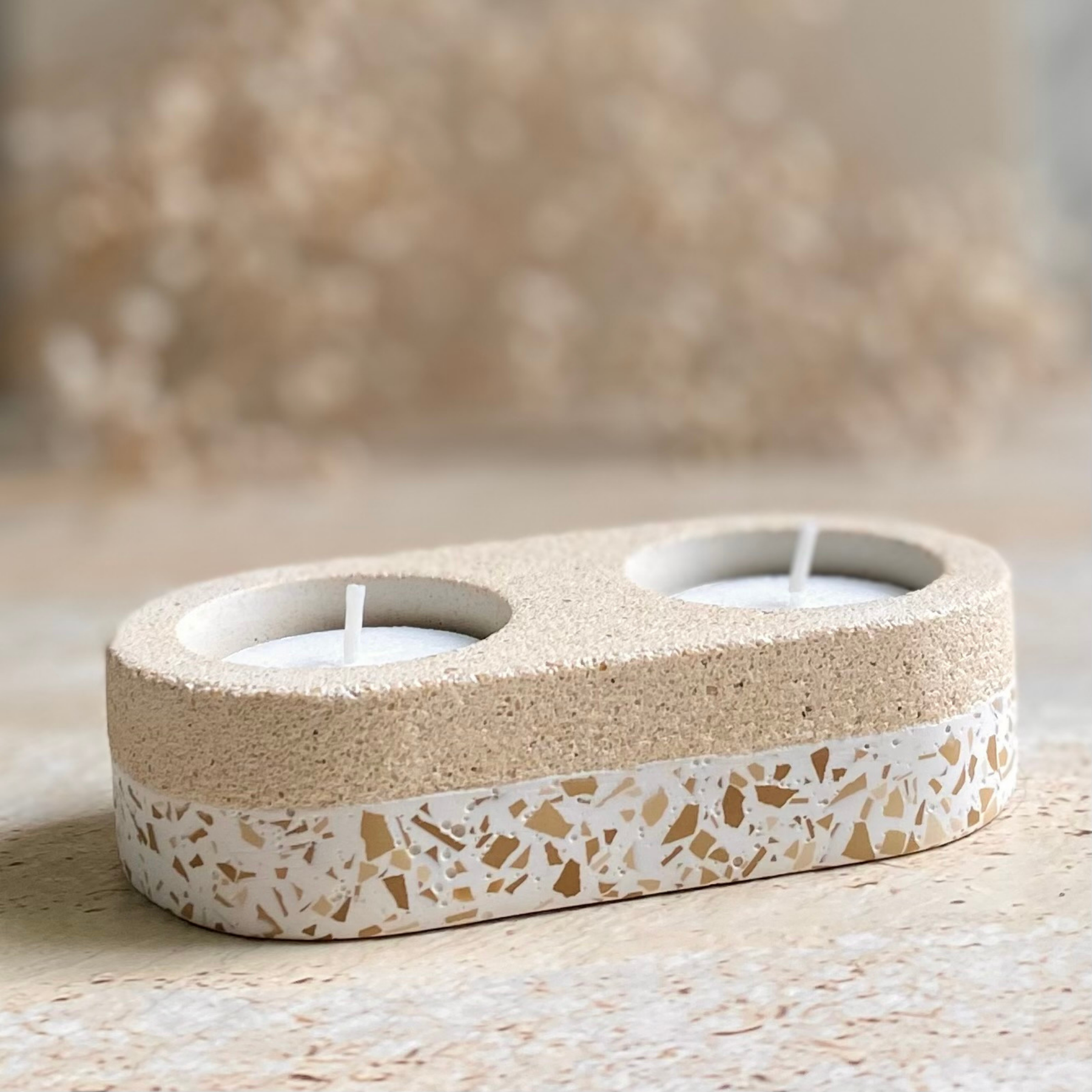 Double tealight holder | Texture Terrazzo Decor