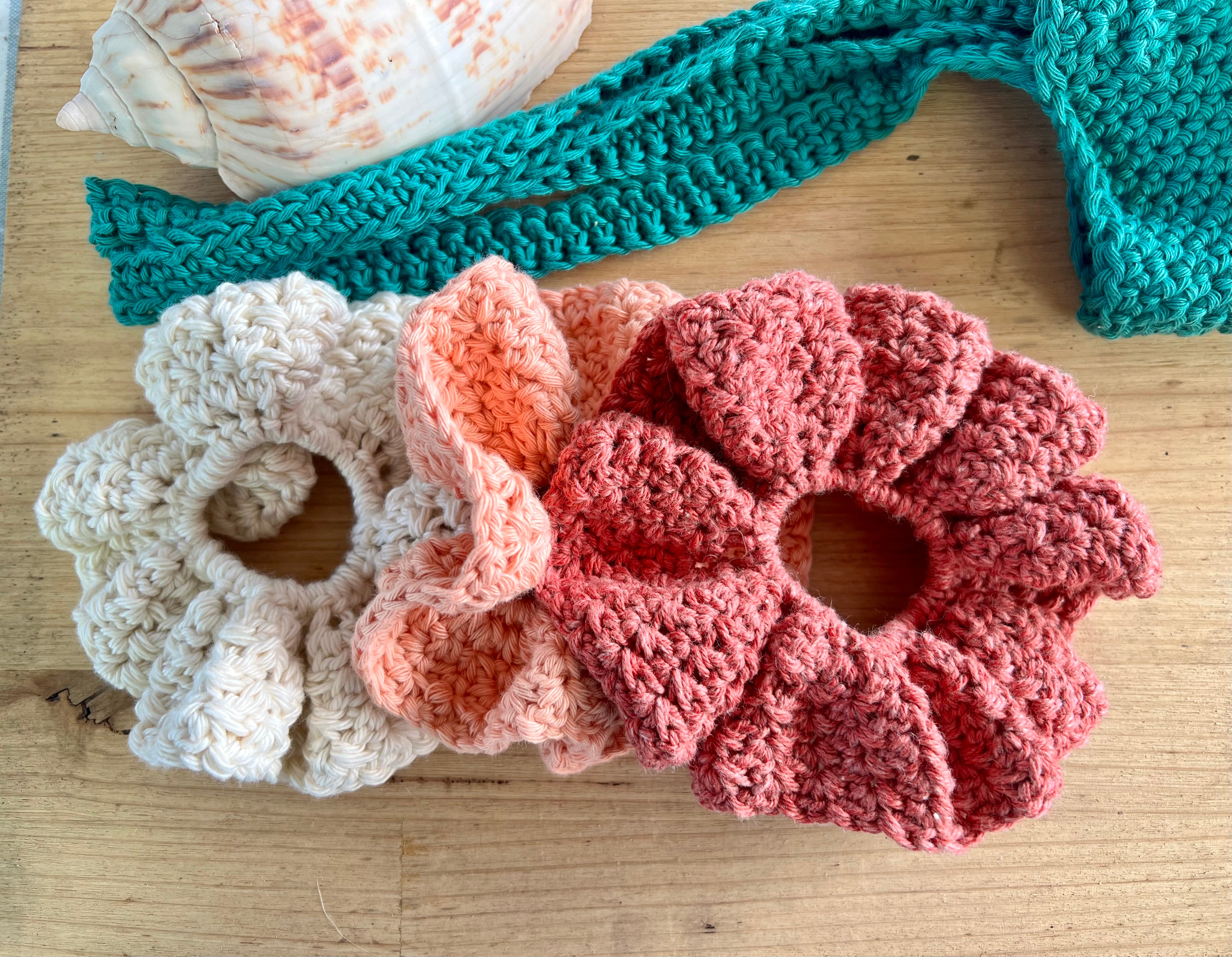 Crochet Scrunchie Set of 3 - Handmade Hair Scrunchies  - Stocking Stuffer