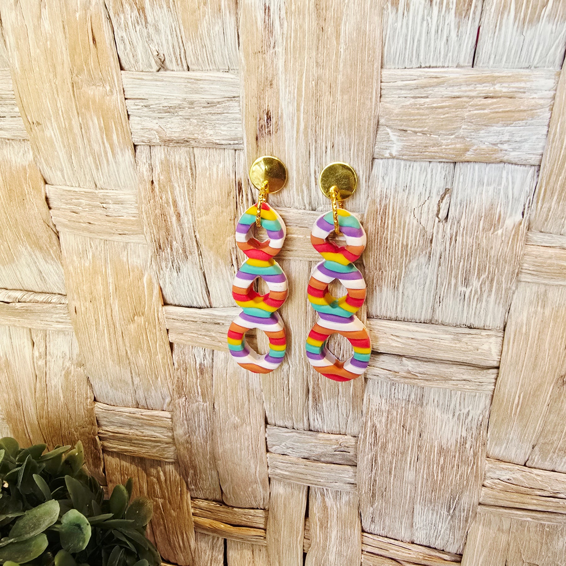 Candy Striped Triple Loop Cutout Drop Earrings