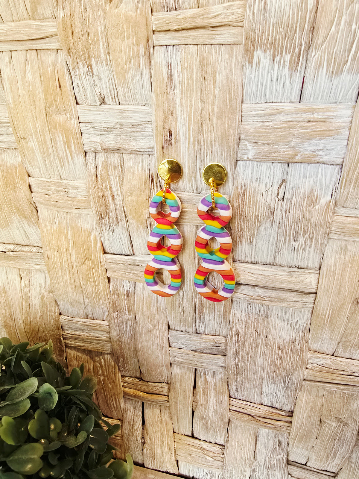 Candy Striped Triple Loop Cutout Drop Earrings