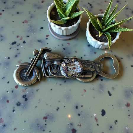 Steampunk watch parts motorcyle bottle opener