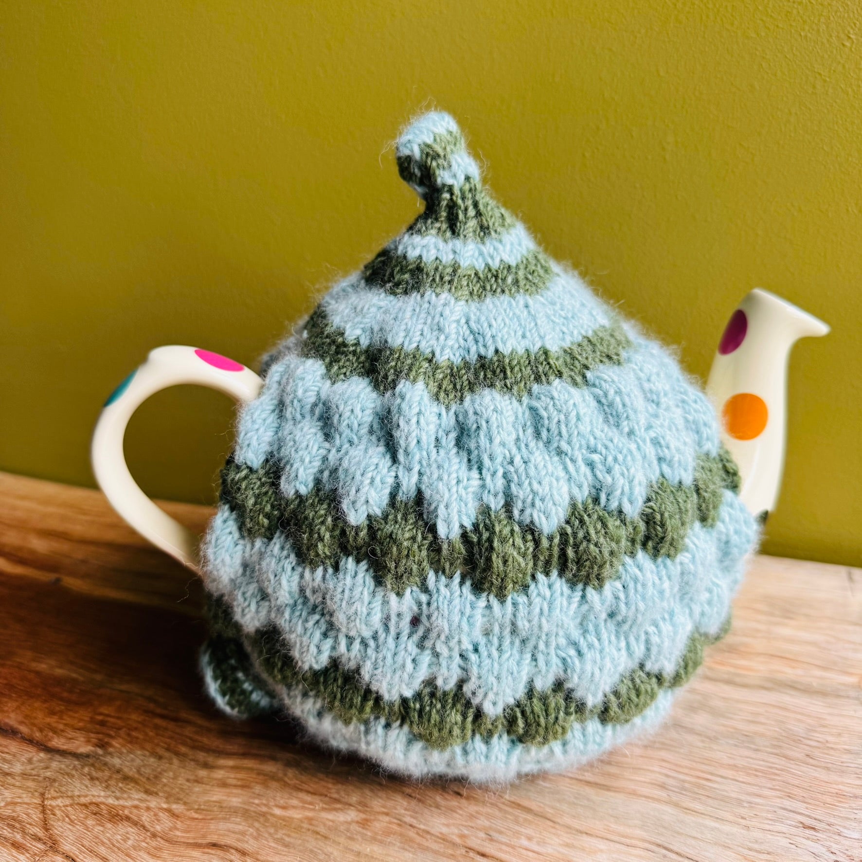 Teapot Cosy -Mint Green and Forest Green - Alpaca/Merino -  4-6 cup