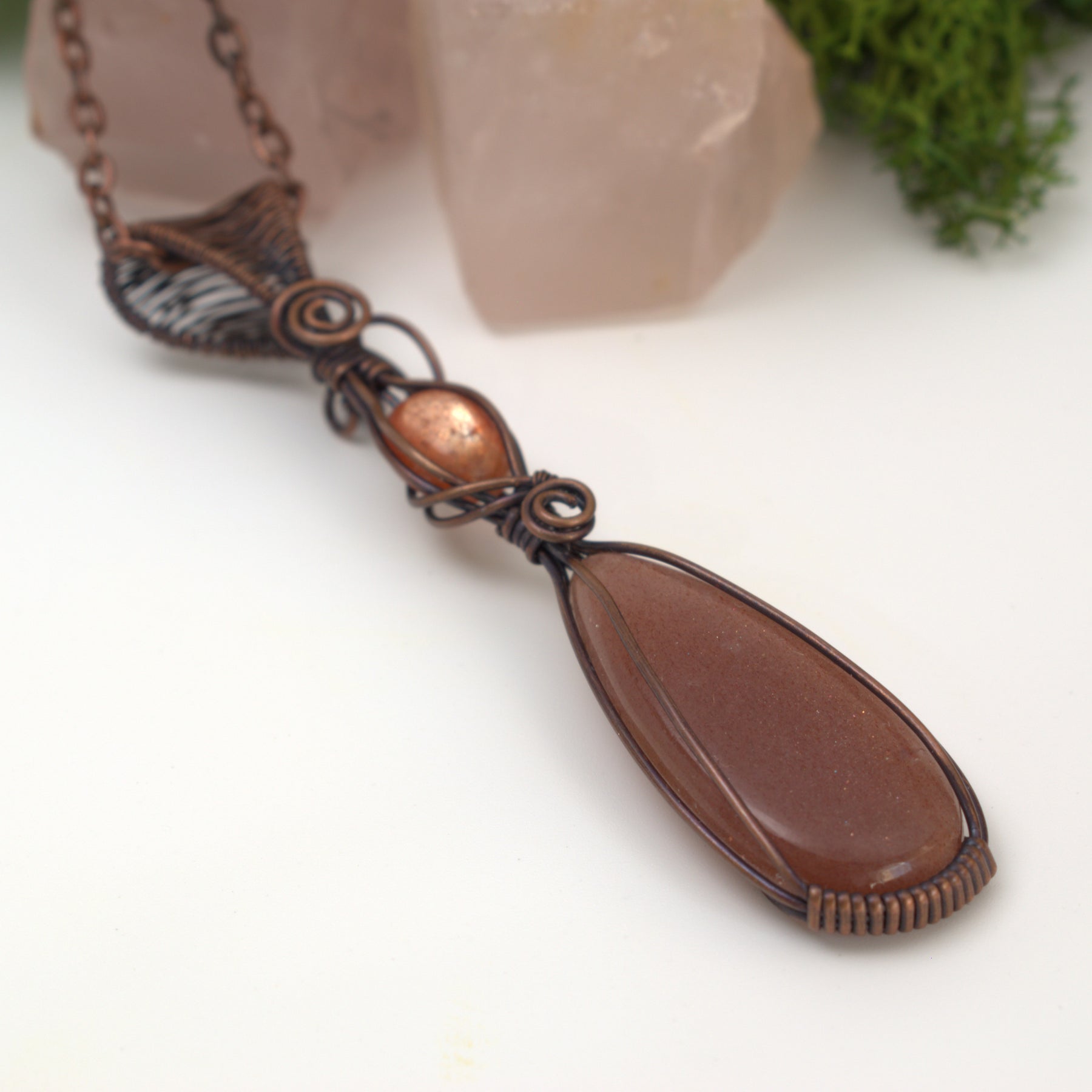 The Inner Glow - Peach Moonstone & Sunstone Copper Pendant
