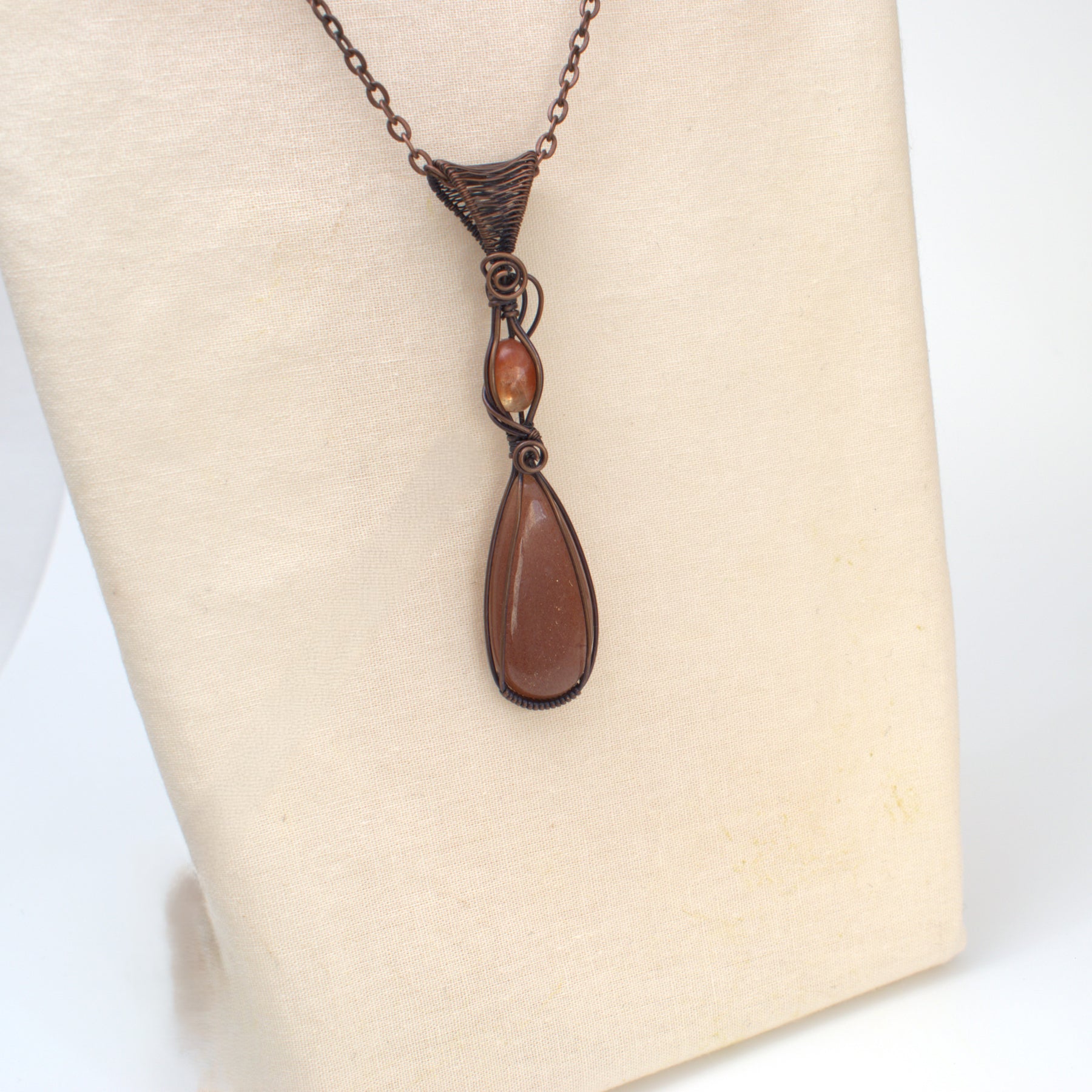 The Inner Glow - Peach Moonstone & Sunstone Copper Pendant
