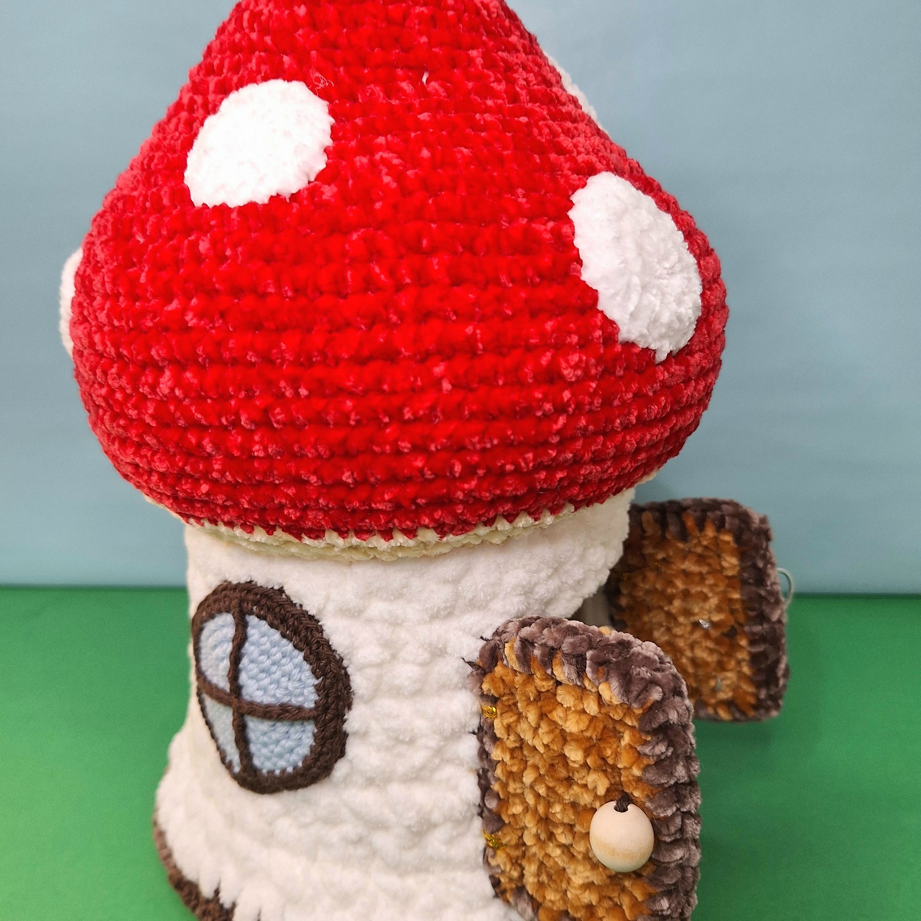 Crocheted Mushroom House Play Set with Two Fairies