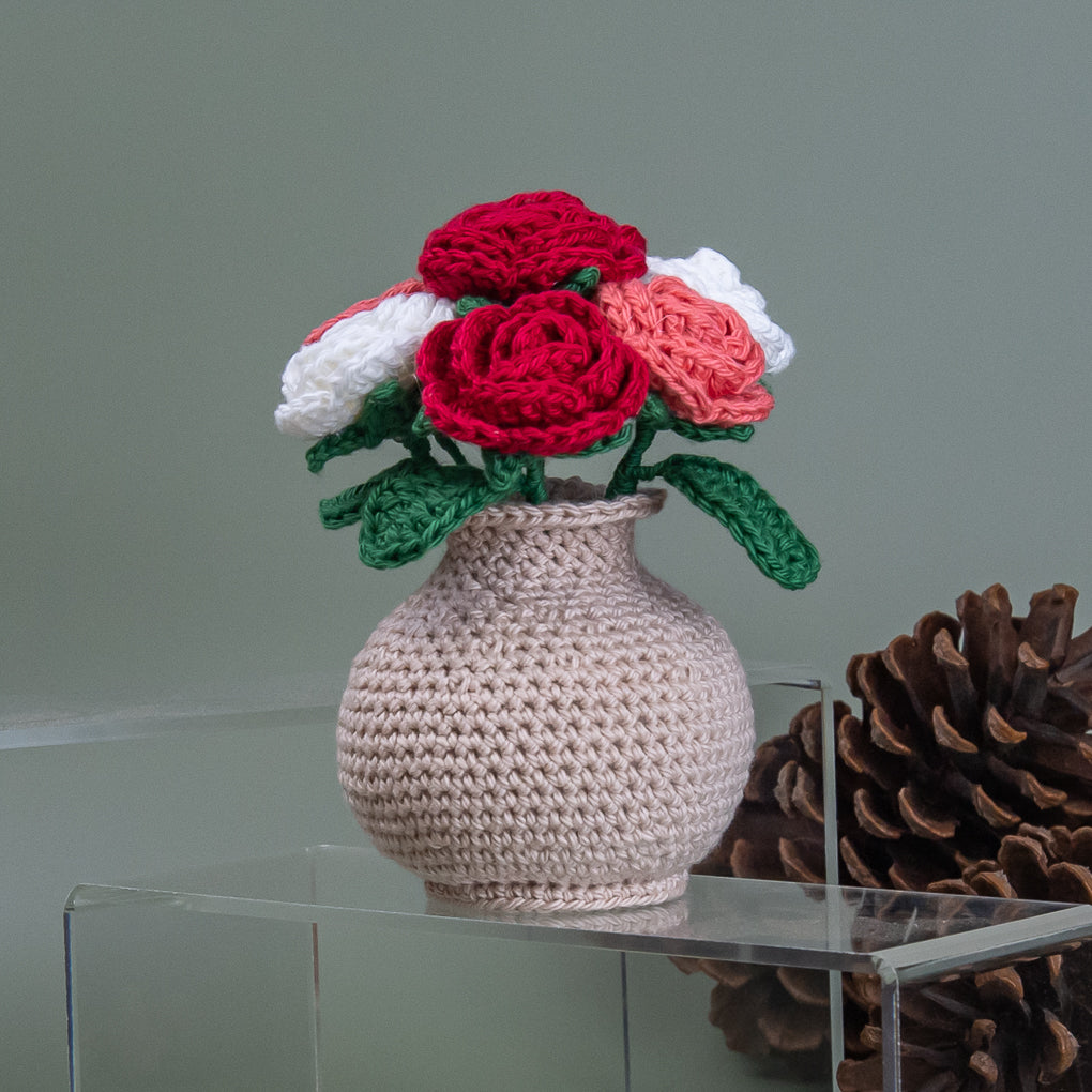 Forever Flowers - Crocheted Roses in Vase - Pots of Colour