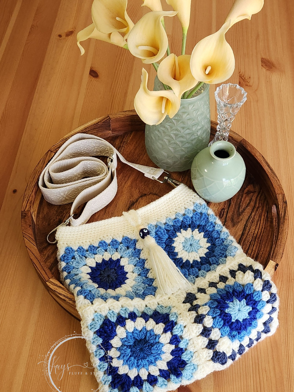 Handmade Blue & White Crochet Bag