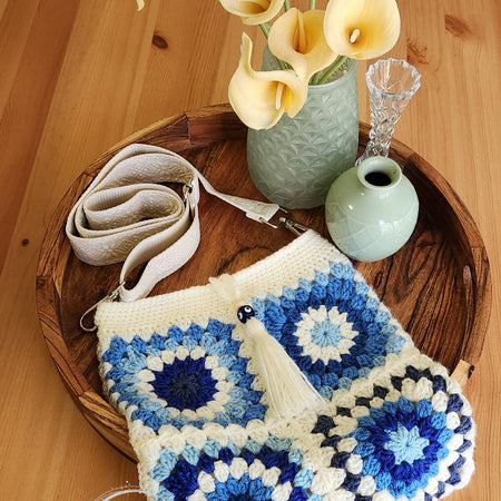 Handmade Blue & White Crochet Bag