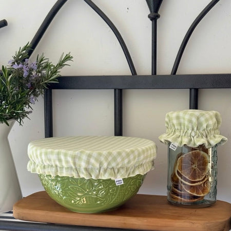 Green Gingham Bowl & Jar Cotton Cover Set