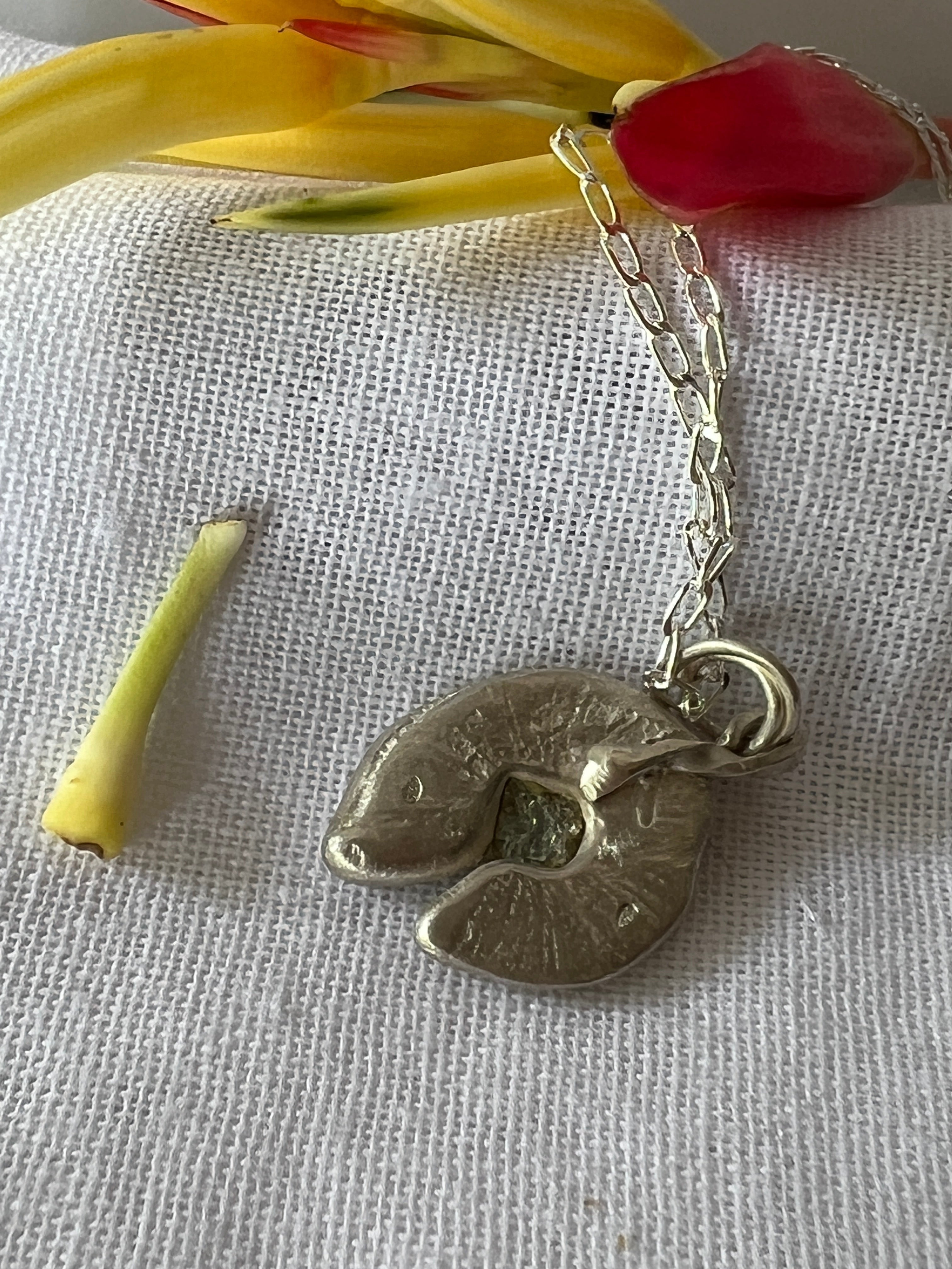 “Spinifex”  Sterling Silver Pendant with pale green sapphire & Sterling Silver Chain